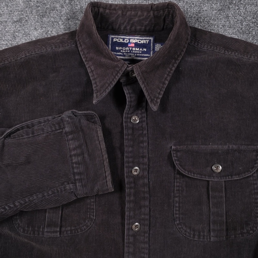 Ralph Lauren Polo Sport Sportsman Corduroy Shirt Mens XL Faded Black FLAWS